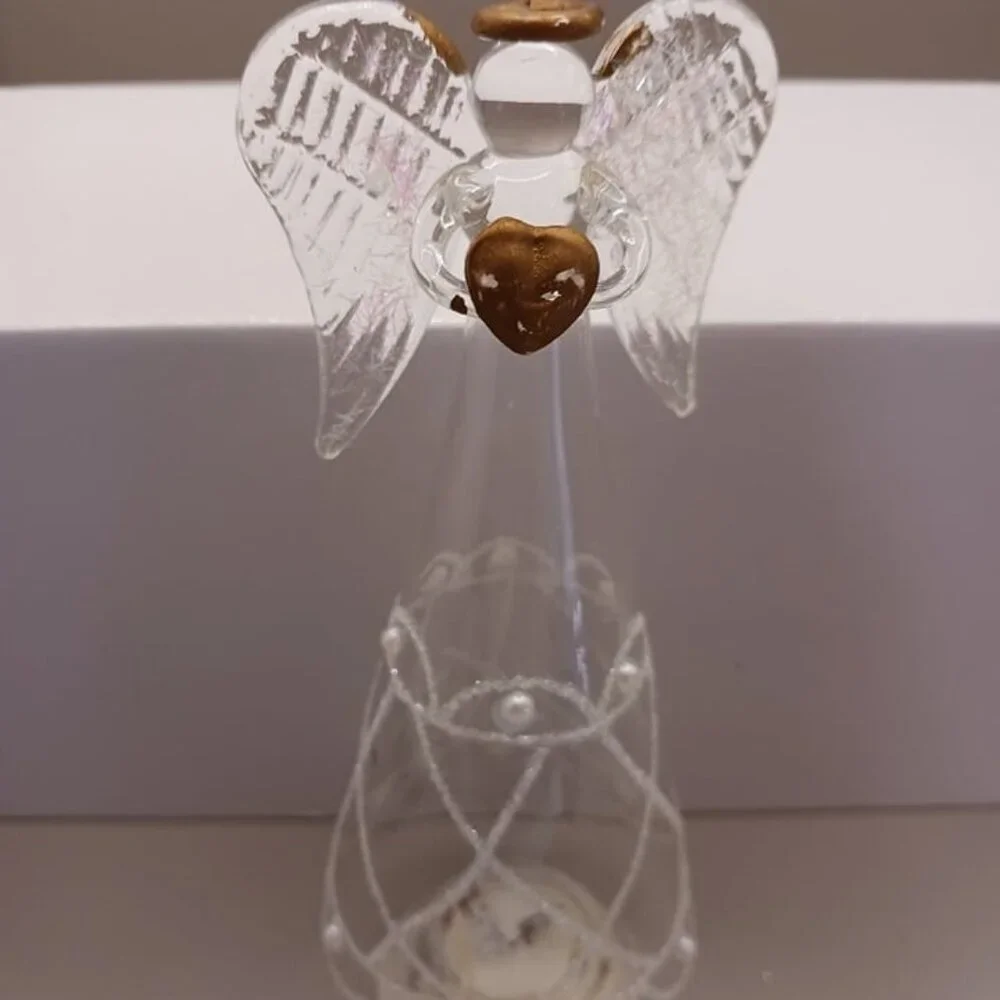 Angel light up  glass ornament glass with gold heart